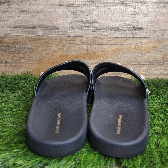 New Stuart WeitzmanWomen's Black Pearlshine Pool Leather Slide Sz 11.0 - Picture 5 of 11